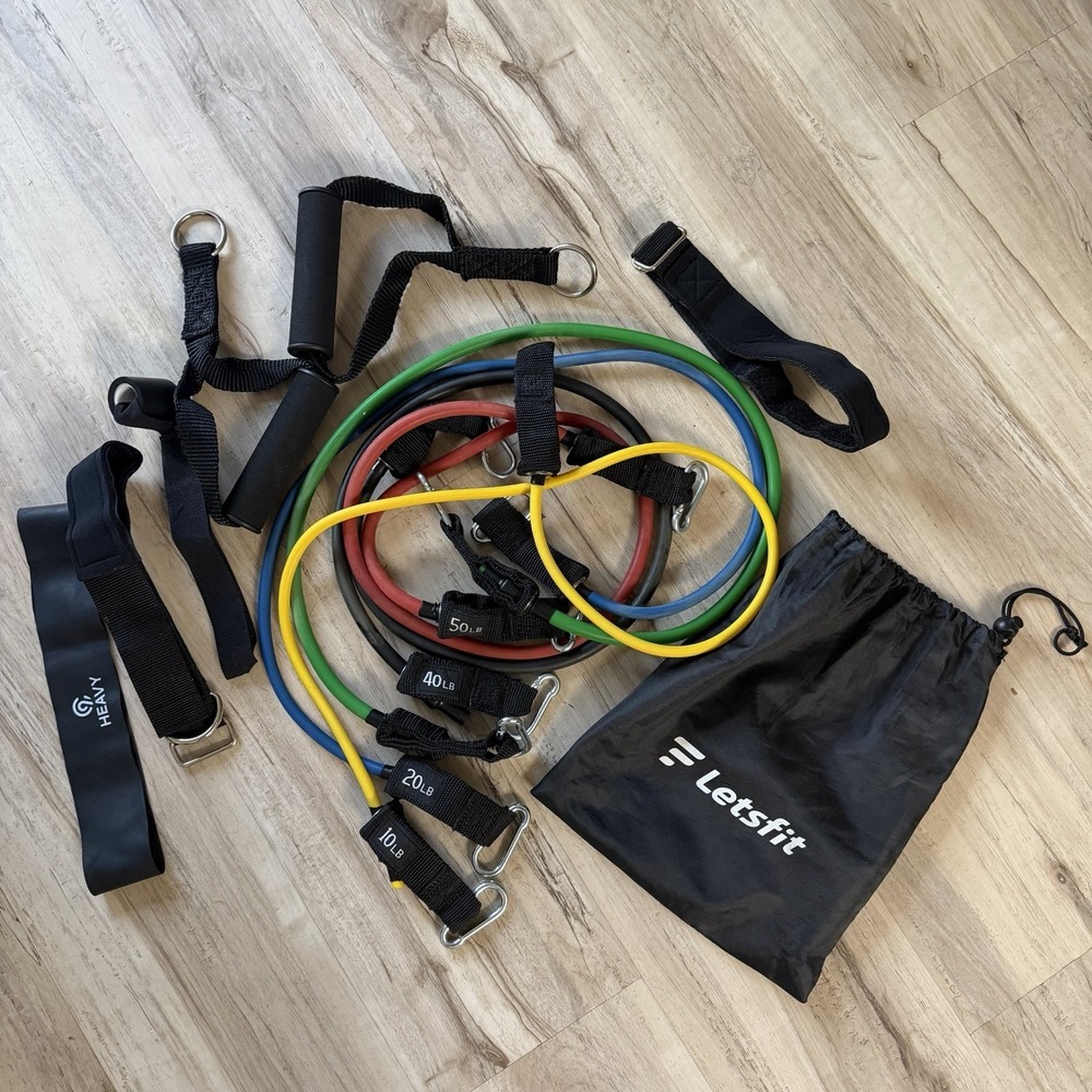 Letsfit 150LB Resistance Bands Set 10-50LB Handles Ankle Straps Door Anchor